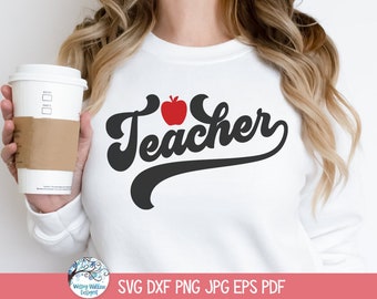 Teacher SVG for Cricut, Retro Teacher Shirt Design PNG, Vintage School, Teachers Appreciation Gift, Teacher Life, Teaching Vinyl Cut File