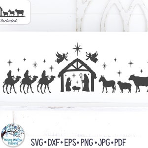 Nativity Christmas SVG for Cricut, Religious Holiday Sign with Baby Jesus and Mary, Nativity Birth Scene Silhouette, Vinyl Decal Cut File