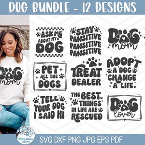 Dog SVG File Bundle, Funny Pet Shirt PNG Design, Cute Adopt Puppy Rescue Phrases, Retro Groovy Animal Lover Vinyl Decal Cut Files, Dog Mom