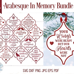 Arabesque Christmas Ornament SVG Bundle, In Memory Arabesque Ornament SVG, Memorial Remembrance Ornament SVG, Vinyl Decal File for Cricut
