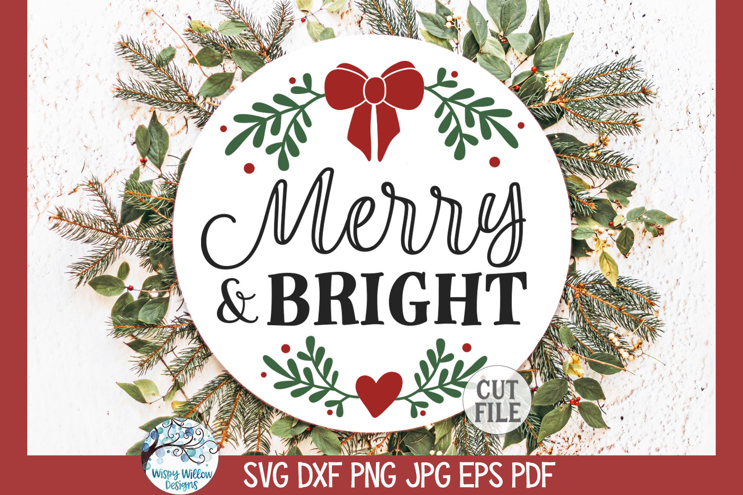 Merry and Bright SVG for Cricut, Christmas Round Front Door Hanger Sign ...