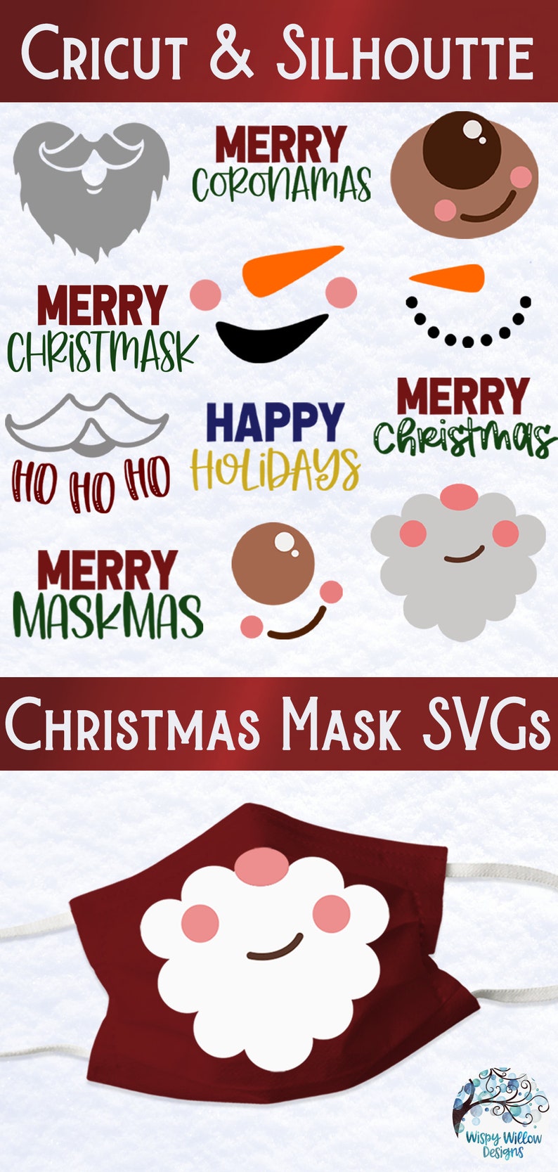 Christmas Masks SVG Bundle Santa Svg Reindeer Svg Merry Etsy