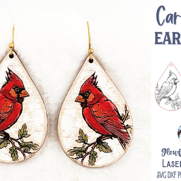 Cardinal Earring SVG File for Glowforge or Laser Cutter, Winter Bird Earring File, Christmas Engraved Dangle Earrings, Animal Earrings SVG