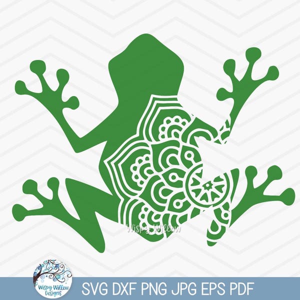 カエルのマンダラ SVG、アマガエルのシルエット デザイン、両生類のクリップアート PNG jpg、マンダラ動物 SVG、ヒキガエルのマンダラ、Cricut 用ビニール デカール カット ファイル