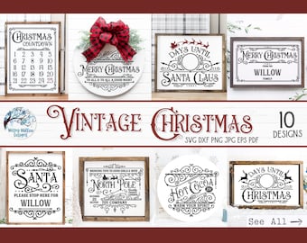 Vintage Christmas SVG Bundle for Cricut - Retro Art Deco Christmas Sign Making Bundle, Christmas Countdown Signs, Vinyl Decal Files