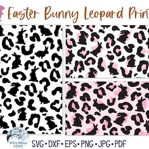 Osterhase Leopard Print SVG Bundle für Cricut, Kaninchen Animal Print PNG, Rosa Osterhase Muster JPG, Gepard Muster, Vinyl Aufkleber Datei