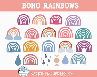 Boho regenboogbundel voor Cricut, schattige regenboog clipart png, baby regenboog, pastel regenboog stickers jpg, boho kwekerij, vinyl decal gesneden bestand