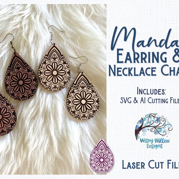 Mandala Earring SVG File for Glowforge or Laser Cutter, Floral Boho Wood Earring, Engraved Mandala Earrings, Flower Laser Cut Earring File