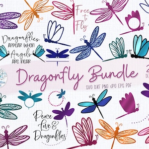 Dragonfly SVG Bundle for Cricut, Dragonflies Silhouette, Dragonfly Monogram Tumbler Decal Cut File, Peace Love and Dragonflies, PNG, JPG