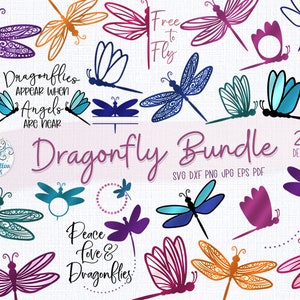 Dragonfly SVG Bundle for Cricut, Dragonflies Silhouette, Dragonfly Monogram Tumbler Decal Cut File, Peace Love and Dragonflies, PNG, JPG