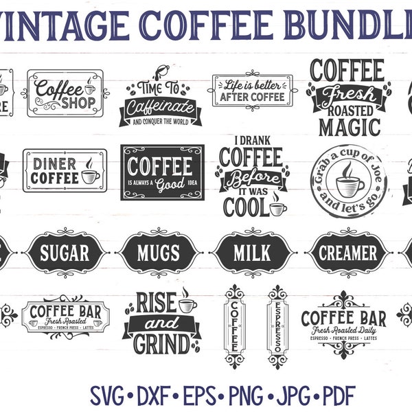 Vintage Coffee SVG Bundle, Coffee Signs PNG, Kitchen Signs, Retro Espresso Designs, Funny Coffee Shirt Svgs, Vinyl Decal Files for Cricut