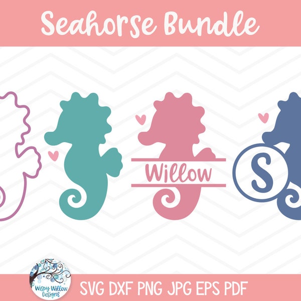 Seahorse SVG Bundle for Cricut, Baby Sea Horse Split Monogram, Cute Ocean Sea Animal PNG JPG, Summer Beach, Baby Shower, Nursery, Cut Files