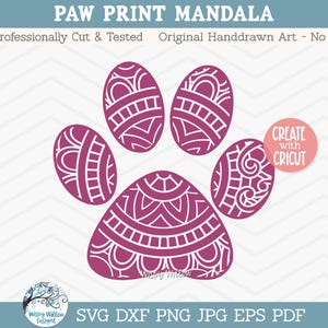 Paw Print Mandala SVG, Tribal Paw Print Clipart, Dog, Pet, Cat, Animal Rescue, Animal Adoption, Paw Print Silhouette PNG, JPG image 1