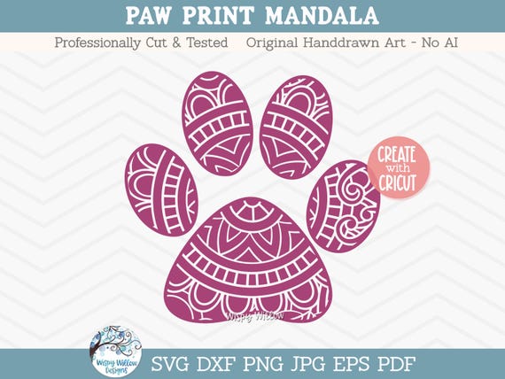 Paw Print Mandala SVG, Tribal Paw Print Clipart, Dog, Pet, Cat, Animal Rescue, Animal Adoption, Paw Print Silhouette PNG, JPG