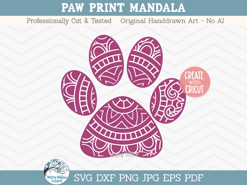 Paw Print Mandala SVG, Tribal Paw Print Clipart, Dog, Pet, Cat, Animal Rescue, Animal Adoption, Paw Print Silhouette PNG, JPG image 1