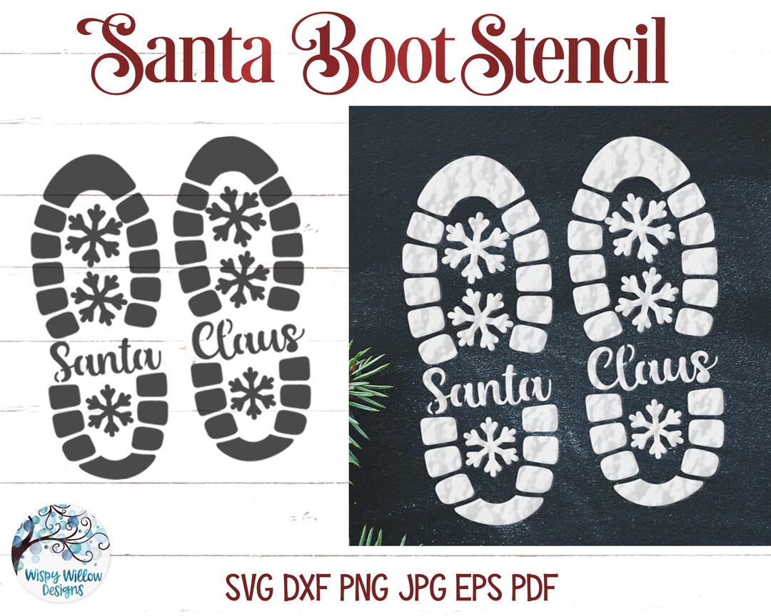 Santa Foot Print SVG, PNG, PDF, Santa Claus Boot Print, Boot Stencil