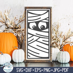 Mummy SVG for Cricut, Cute Halloween Sign Design PNG, Vertical Tall Rectangle Fall Sign, Halloween Decor, Vinyl Decal File for Silhouette