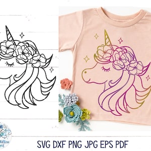Unicorn with Flower Crown SVG, Floral Unicorn Svg, Unicorn Head, Unicorn Face, Unicorn with Sparkles Svg, Png, Vinyl Decal File for Cricut