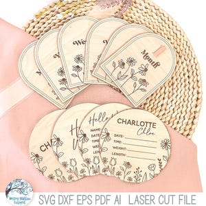 Pacote de arquivo SVG de marco de anúncio de nascimento de menina, cortador a laser, flor silvestre, semana, mês, ano, sinal de suporte para foto em arco floral, Glowforge