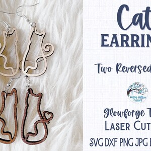 Cat Earring File for Glowforge Laser Cutter, Cat Line Drawing with Heart Tail Wood Earring, Xtool Pet Jewelry, Animal Laser Cut Earring File image 3