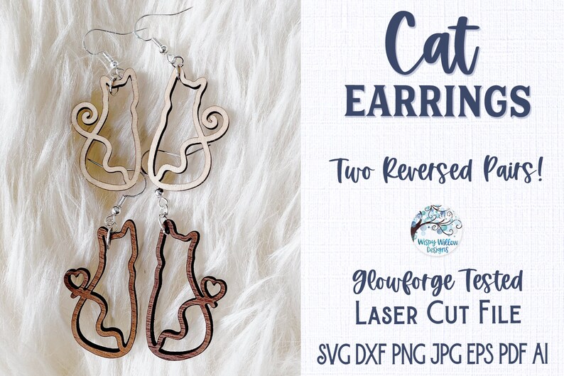 Cat Earring File for Glowforge Laser Cutter, Cat Line Drawing with Heart Tail Wood Earring, Xtool Pet Jewelry, Animal Laser Cut Earring File image 3