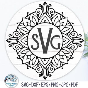 Floral Mandala Monogram SVG, Mandala Flower Circle Border, Intricate Personalized Sign, Initial Border Frame, Vinyl Decal File for Cricut