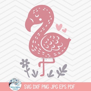 Flamant rose SVG pour Cricut, Silhouette d'oiseau tropical, Clipart Animal PNG, Shower de bébé, chemise pour enfant mignon été, chambre de bébé lunatique, fichier coupé