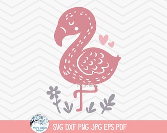 Flamingo SVG for Cricut, Tropical Bird Silhouette, Animal Clipart PNG, Baby Shower, Cute Summer Kid's Shirt, Whimsical Nursery, Cut File