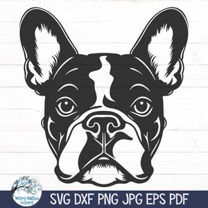 Französische Bulldogge SVG, süße Hündchen Clipart, Hunde Gesicht Silhouette PNG, Vinyl Aufkleber Datei für Cricut, realistische Hundekopf Zeichnung JPG Printable