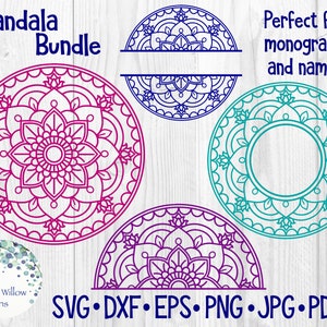 Mandala bundel SVG voor Cricut, mandala bloem, mandala monogram SVG, halve mandala, boho lotus mandala rand, vinyl decal gesneden bestanden