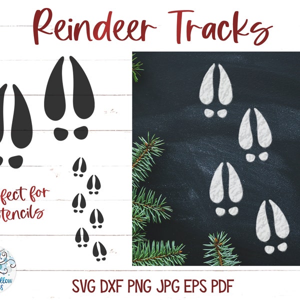 Renne Tracks SVG pour Cricut, Reindeer Paw Print, Rudolph Footprint Pochoir, Deer Tracks, fichier SVG de Noël pour Silhouette