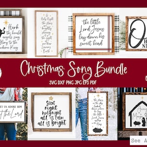 Paquete SVG de canciones navideñas para Cricut, carteles de festividades religiosas, citas de himnos navideños, archivos de corte de calcomanías de vinilo para Silhouette, PNG