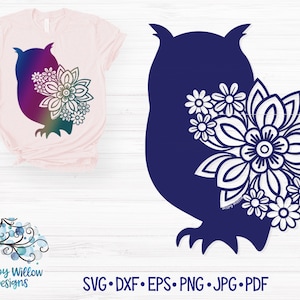 Owl Mandala SVG, Owl with Flowers for Cricut, Animal Mandala Svg, Animal Zentangle Vinyl Decal Cut File for Download