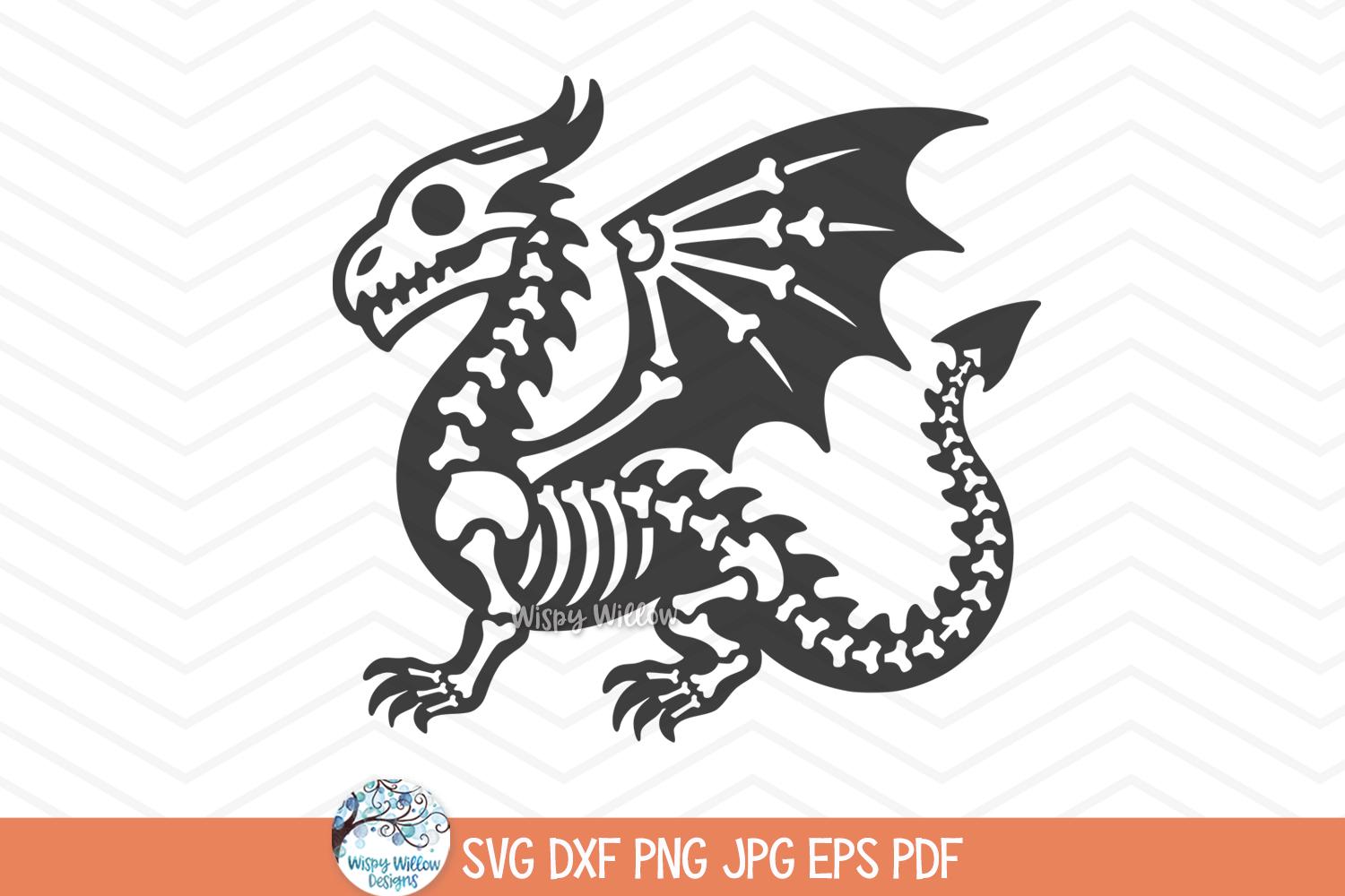 Dragon Skeleton SVG for Cricut, Mythical Fantasy Animal Skeleton Bones Clipart JPG, Magical Fall Halloween PNG, Cute Funny Halloween Design