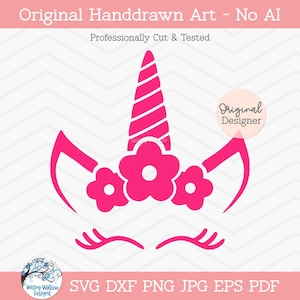 Unicorn SVG with Flowers for Cricut, Simple Unicorn Face Silhouette Decal File for Silhouette, Pretty Unicorn Clipart, Girl Decal File Png