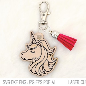 Unicorn Keychain for Glowforge or xTool Laser Cutter SVG, Unicorn Keychain File for Girl, Kids Keychain to Color, Unicorn Face Drawing