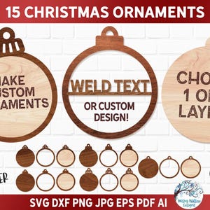 Blank Christmas Round Ornament Bulb SVG File Bundle for Laser Cutter, Personalized Custom Gift, DIY Winter Holiday, Glowforge File, xTool