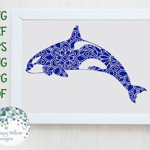 Orca, Schwertwal SVG, DXF, PNG, eps, jpg, Wal, Mandala, Ozean, Tier, Meer, Strand, Sommer, Wasser, Nautik, digitaler Download, Abziehbild