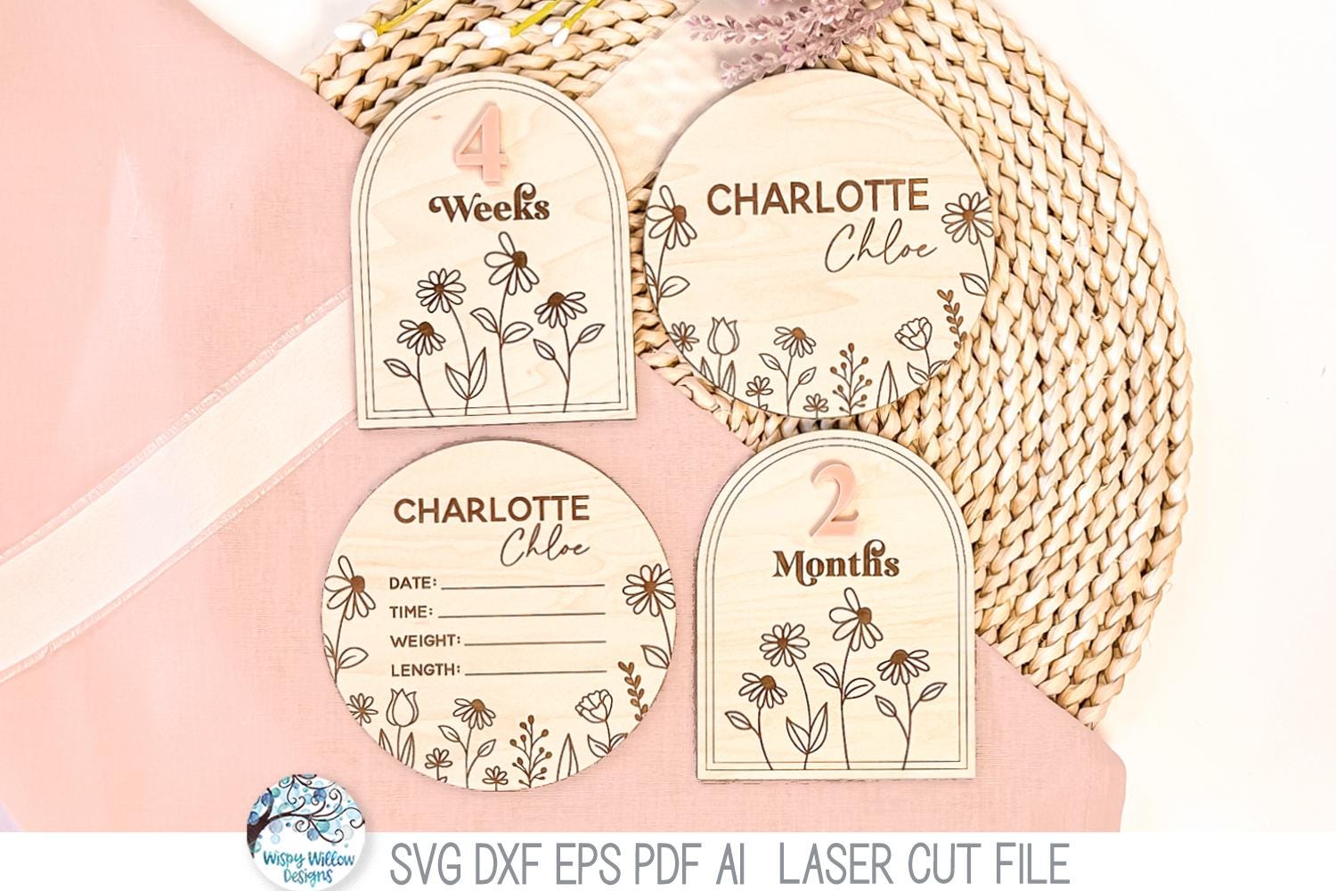 Baby Girl Birth Announcement Milestone SVG File Bundle, Laser Cutter ...