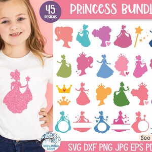 Pacote Princess SVG para Cricut, Pretty Princess Silhouette SVGs, Arquivos de corte personalizados de vinil com monograma de princesa para meninas, Queen SVG