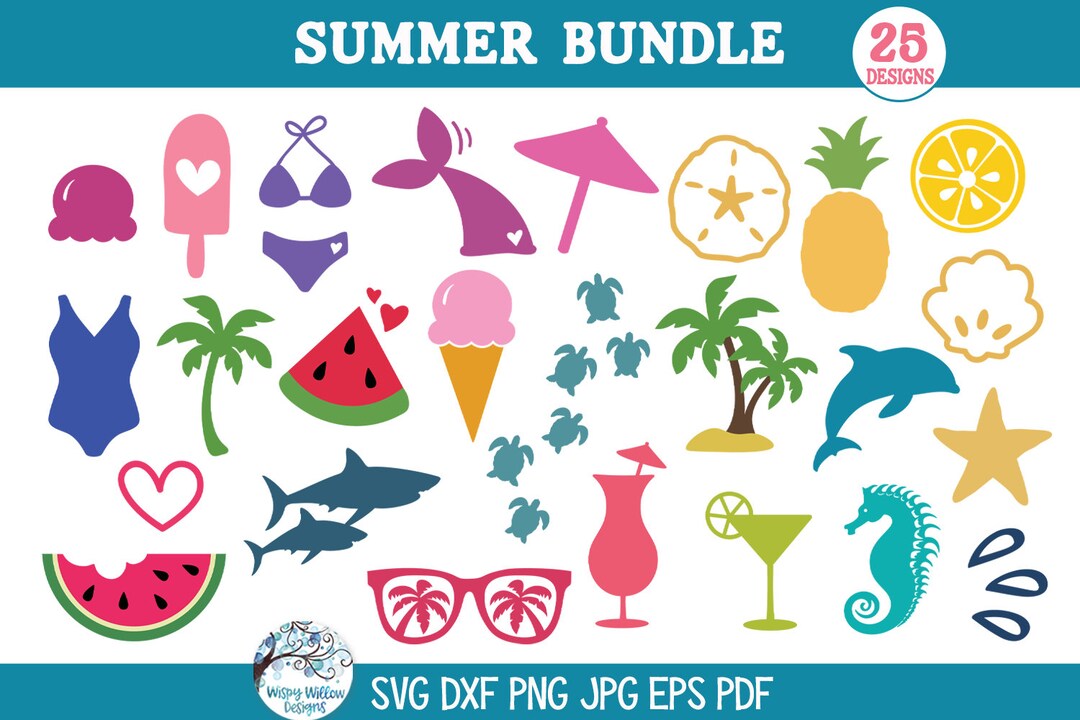 Summer SVG Bundle for Cricut, Silhouette Clipart PNG Doodles, Swim ...