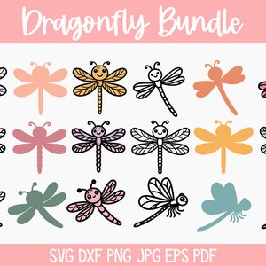 Dragonfly SVG Bundle for Cricut, Layered Dragonflies, Dragonfly Silhouette Clipart PNG JPG, Simple Dragonflies, Vinyl Cut File Download