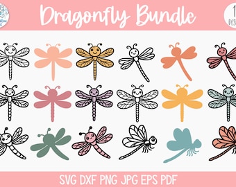 Bundle SVG libellule pour Cricut, libellules en couches, libellule Silhouette Clipart PNG JPG, libellules simples, téléchargement de fichier découpé en vinyle