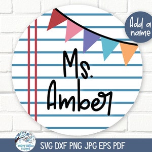 Insegnante firma SVG per Cricut, quaderno scolastico con cartello porta banner PNG, ritorno a scuola, appendiabiti personalizzato, file JPG sublimazione