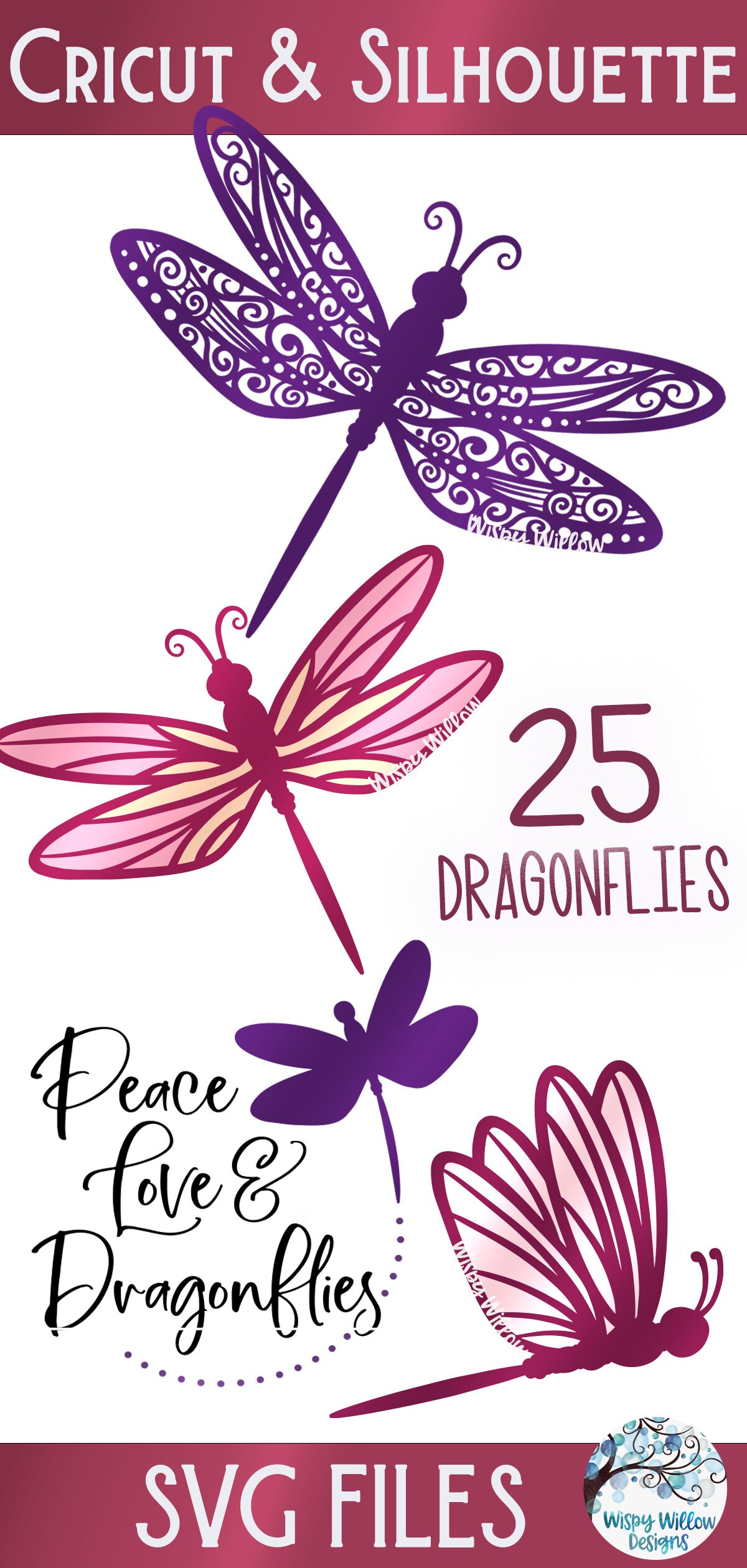 Dragonfly SVG Bundle for Cricut, Dragonflies Silhouette, Dragonfly ...