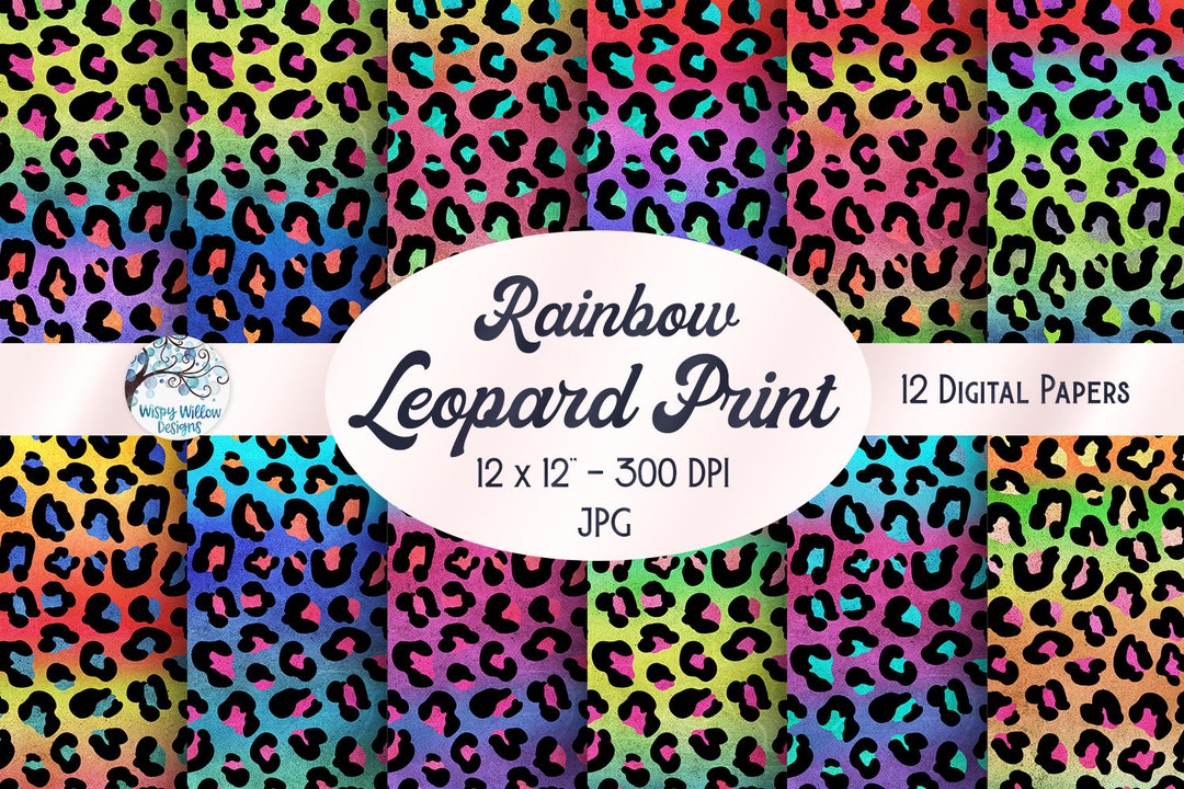 Rainbow Leopard Print Digital Papers Bundle, Leopard Print Paper PNG