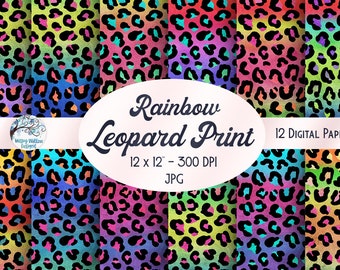 Rainbow Leopard Print Digital Papers Bundle, Leopard Print Paper PNG, Scrapbook, Kleurrijke Leopard Print, Animal Print, Cheetah Print Paper
