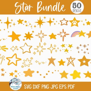 Star SVG File Bundle for Cricut, Doodle Sparkle Silhouette Clip Art PNG Printable