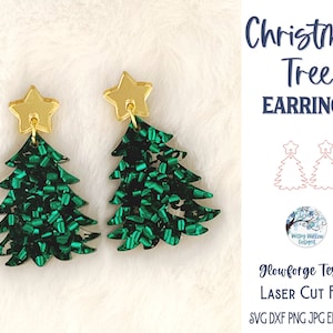 Fichier de boucle d'oreille arbre de Noël SVG pour Glowforge ou découpeur laser, arbre avec boucle d'oreille pendante étoile, fichier de bijoux en acrylique découpé au laser