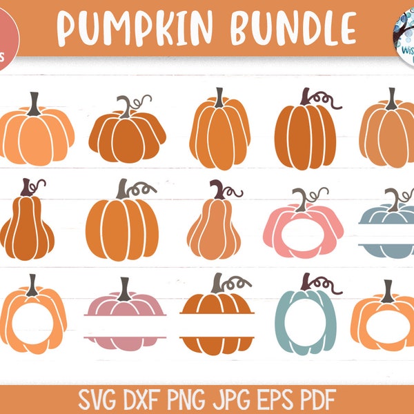 Pumpkin SVG Bundle for Cricut, Halloween Pumpkin Clipart PNG, Fall Pumpkin Monogram Frames, Autumn Gourd Vinyl Decal Files for Silhouette